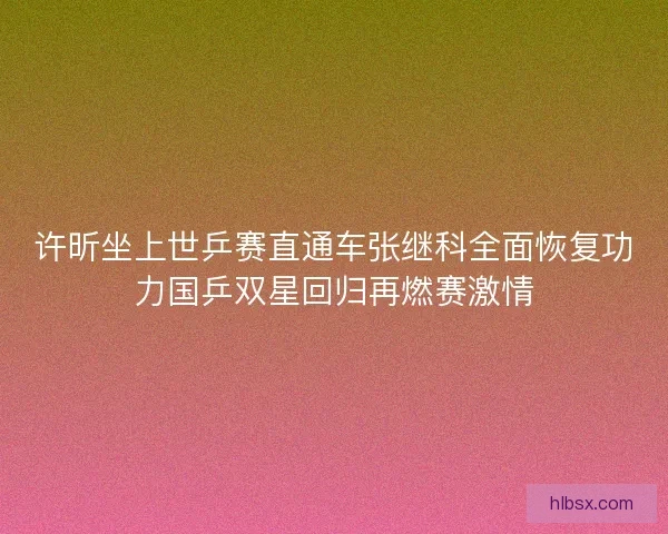 许昕坐上世乒赛直通车张继科全面恢复功力国乒双星回归再燃赛激情